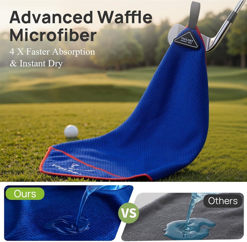 VIGLORY Magnetic Golf Towel - Exclusive Cleaning Pocket–18"x18"–Strong Magnet for Golf Cart or Clubs, Spot-Clean Design, Ultra Absorbent Waffle Microfiber–Golf Accessories & Gift for Men(Blue 1 Pack) - Image 5